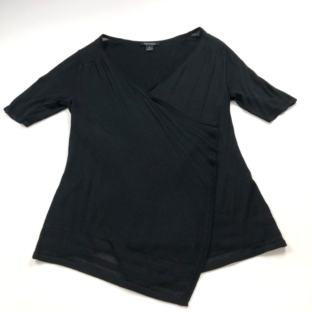 White House Black Market Large Asymmetrical Wrap Cardigan V-Neck Sweater Black